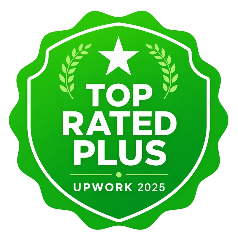 Top Rated Plus on Upwork 2025 award badge